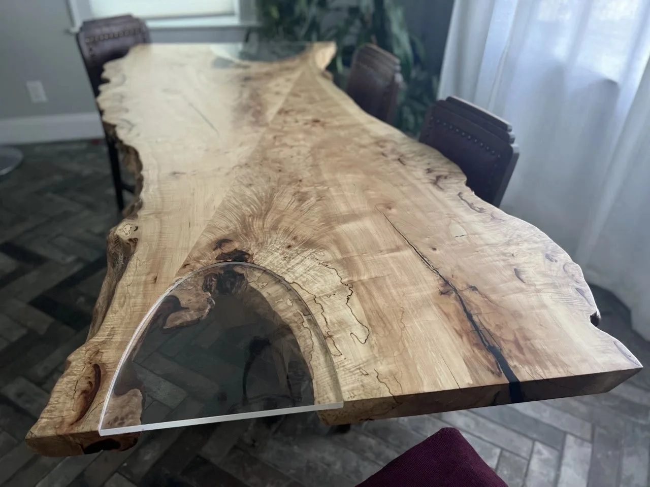 live-edge slab table with resin river, Custom Tables